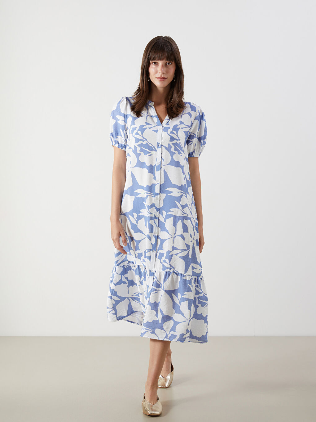 Notch Neck Patterned Women's Shirt Dress -S5LY37Z8-LRA