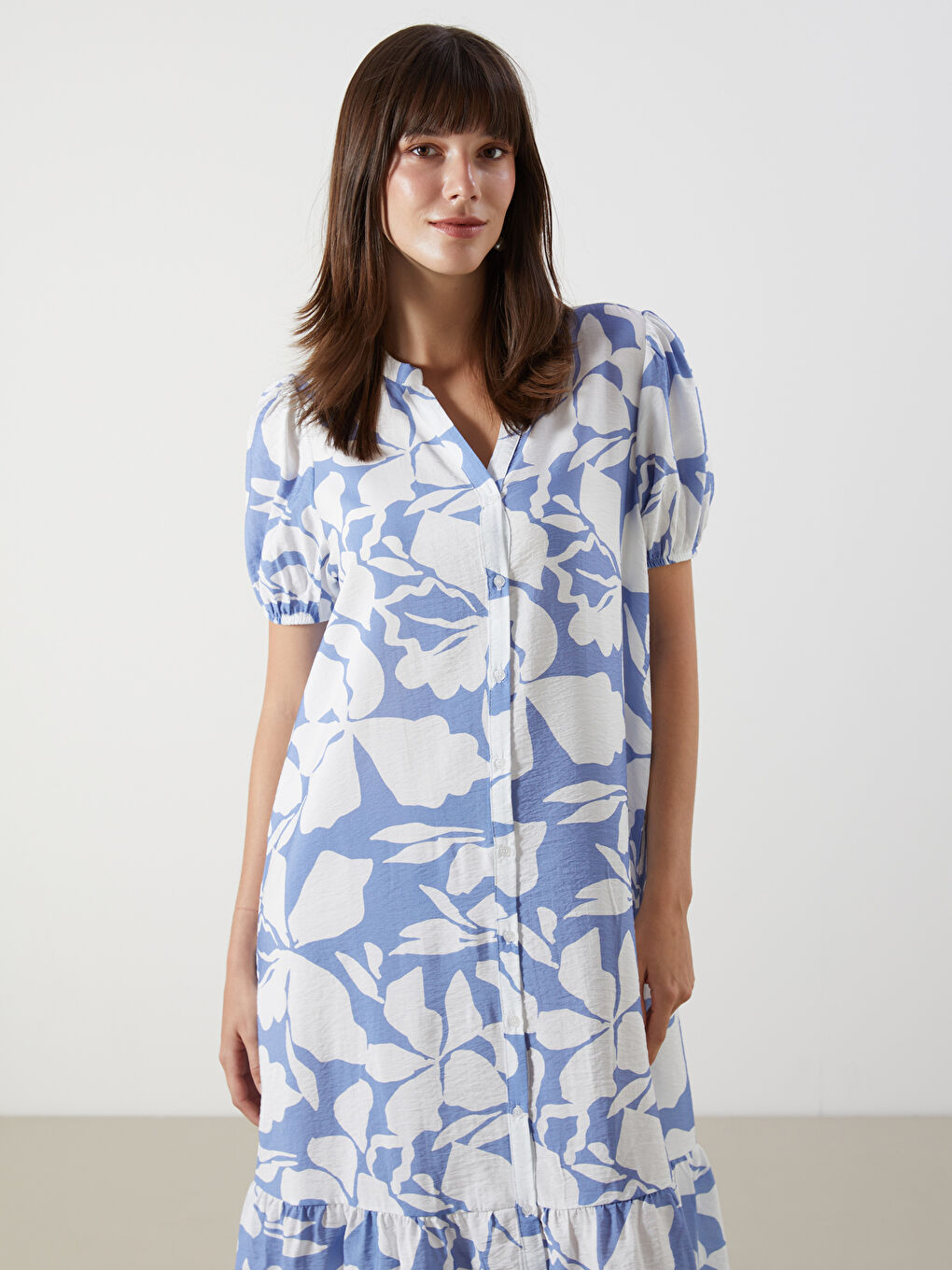 Notch Neck Patterned Women's Shirt Dress -S5LY37Z8-LRA