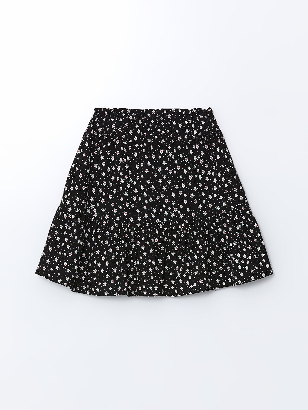 Siyah Beli Lastikli Çiçekli Kız Çocuk Etek
