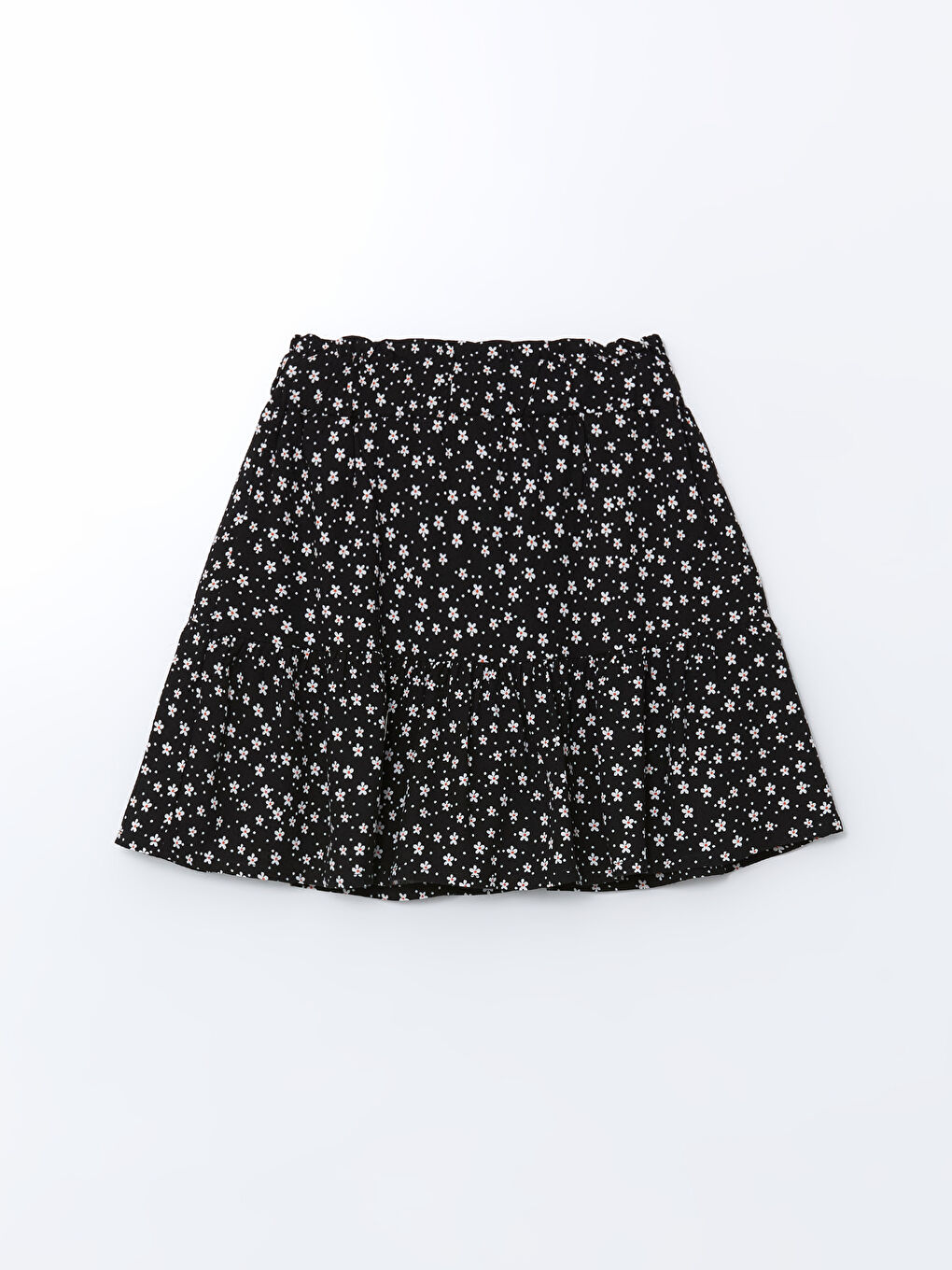Siyah Beli Lastikli Çiçekli Kız Çocuk Etek-1