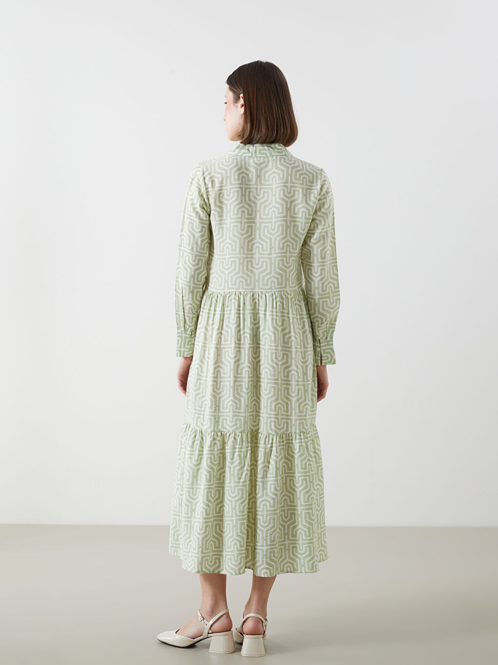Collared Neck Patterned A Form Women's Dress -S5LY43Z8-LRR