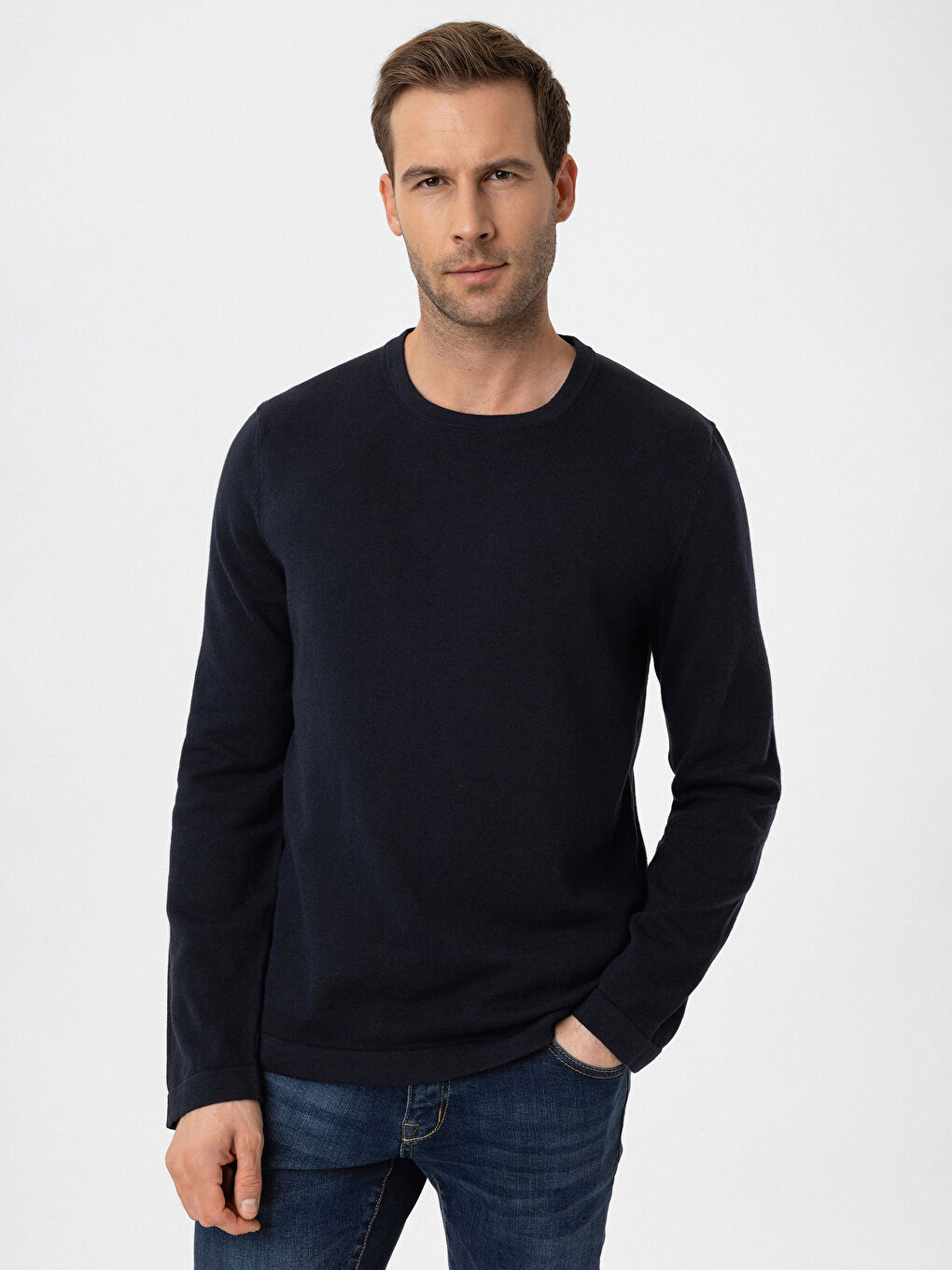 Crew Neck Long Sleeve Men's Tricot Sweater -S5LY50Z8-RFH