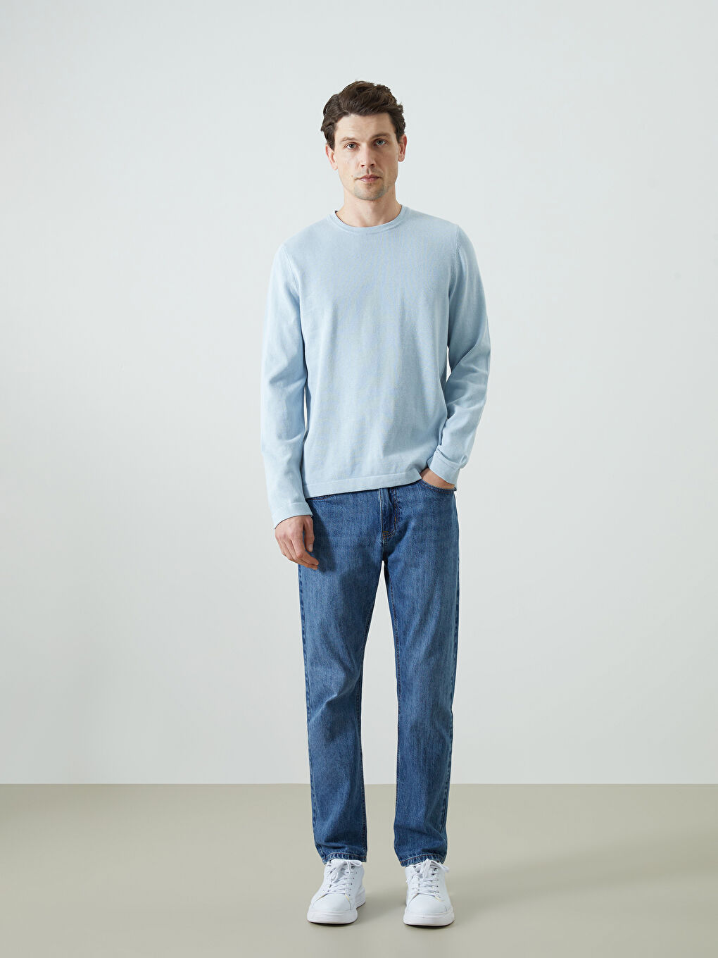 Crew Neck Long Sleeve Men's Tricot Sweater -S5LY50Z8-QXK