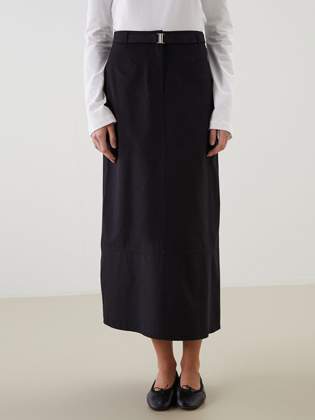 LCW Modest Siyah Beli Kemerli Dar Fit Kadın Etek - 1