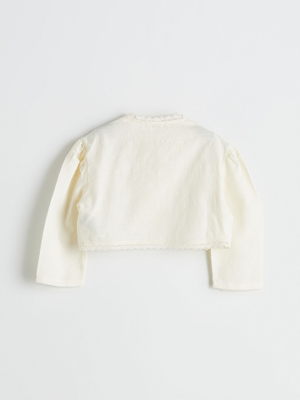 Ekru Bisiklet Yaka Kız Çocuk Nakışlı Hırka-2