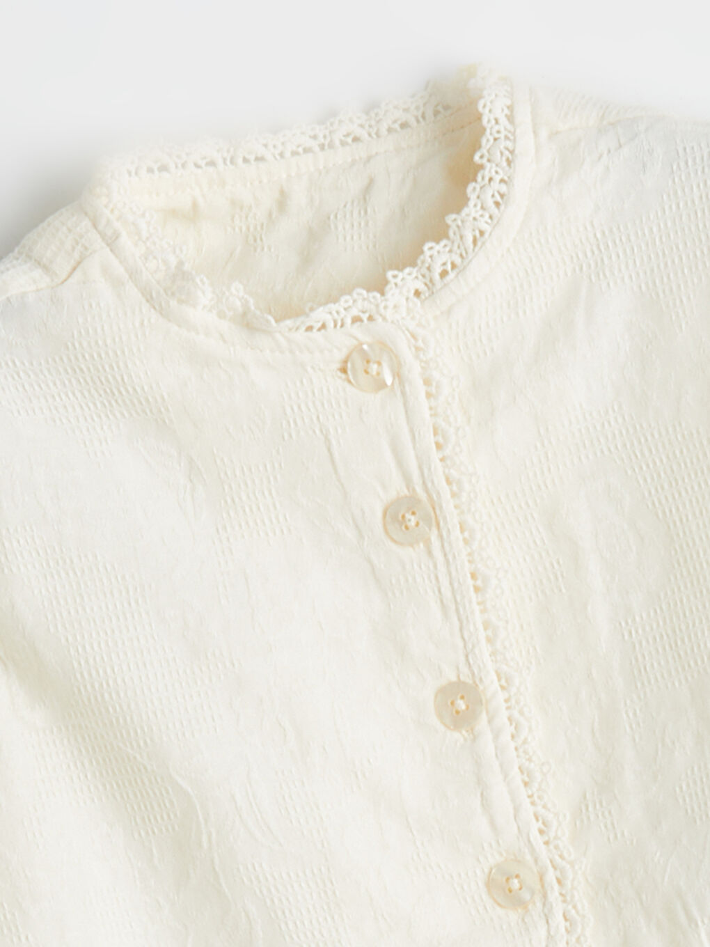 Ekru Bisiklet Yaka Kız Çocuk Nakışlı Hırka-1