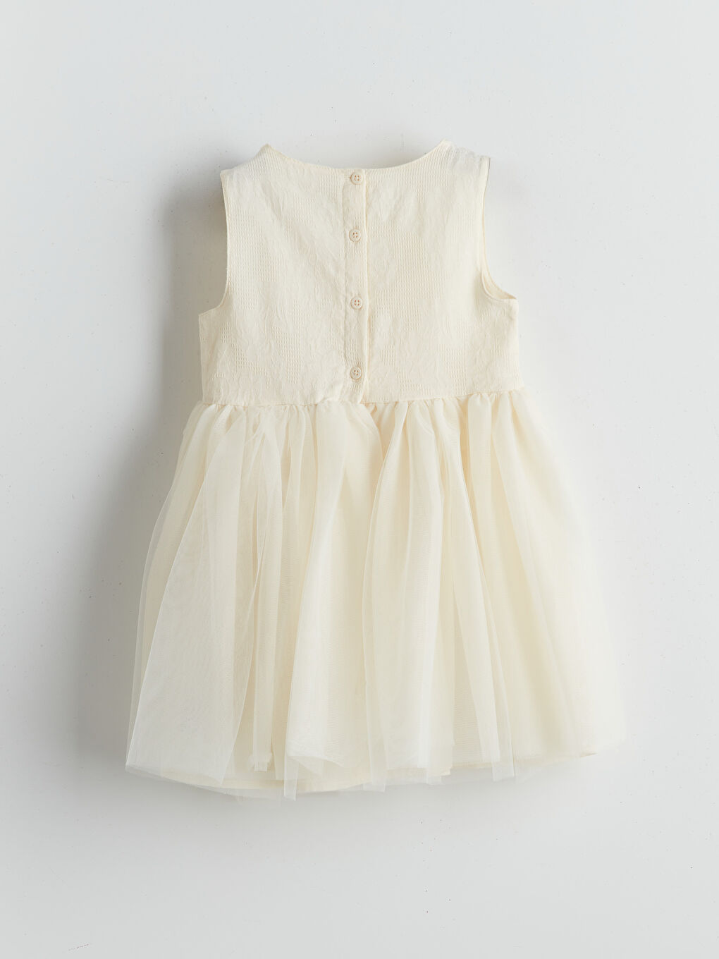 Ekru Bisiklet Yaka Kız Çocuk Tütü Elbise-1