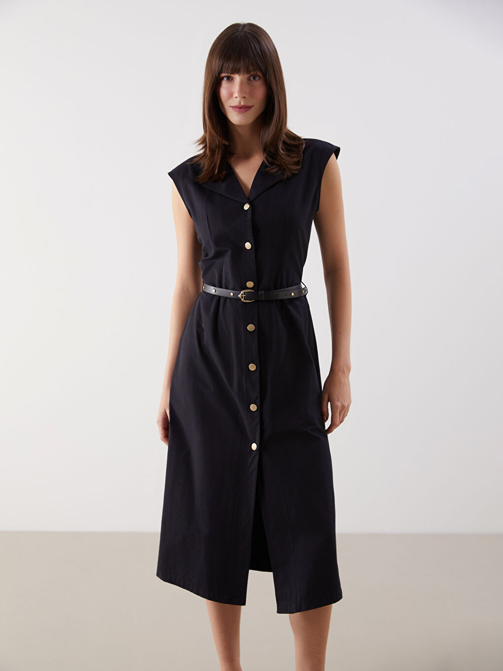 Siyah Beli Kemerli Gömlek Elbise-1