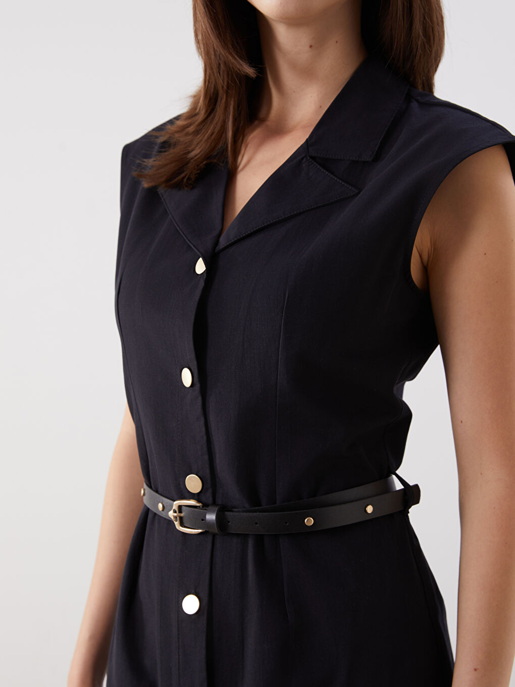 Siyah Beli Kemerli Gömlek Elbise-2