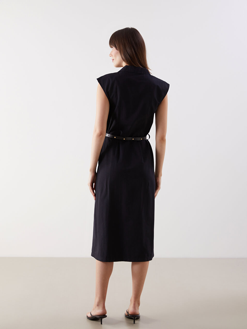 Siyah Beli Kemerli Gömlek Elbise-3