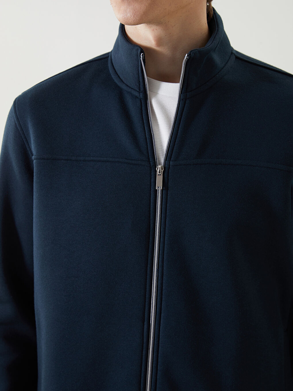 Lacivert Dik Yaka Uzun Kollu Erkek Fermuarlı Sweatshirt-2