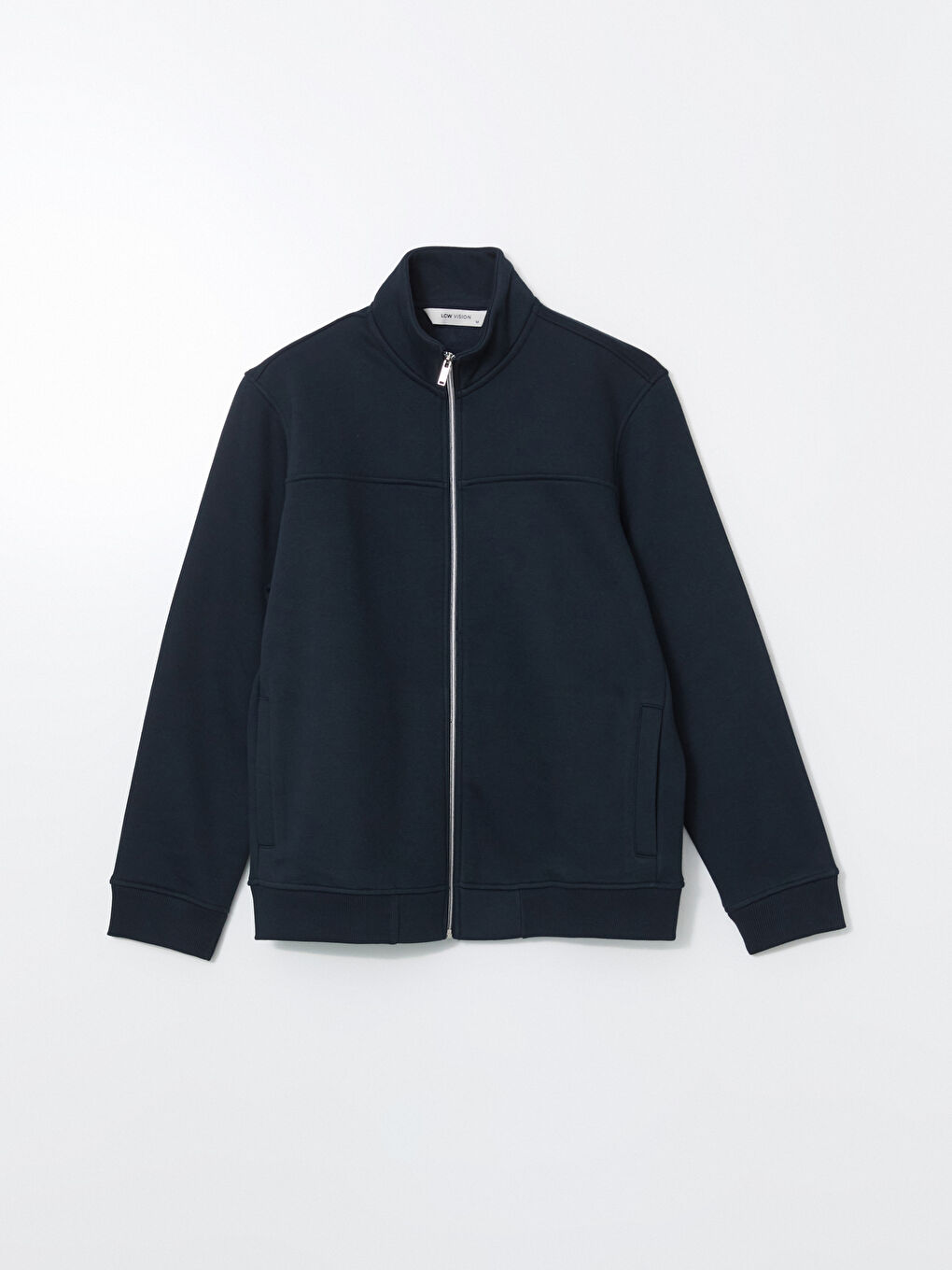 Lacivert Dik Yaka Uzun Kollu Erkek Fermuarlı Sweatshirt-4