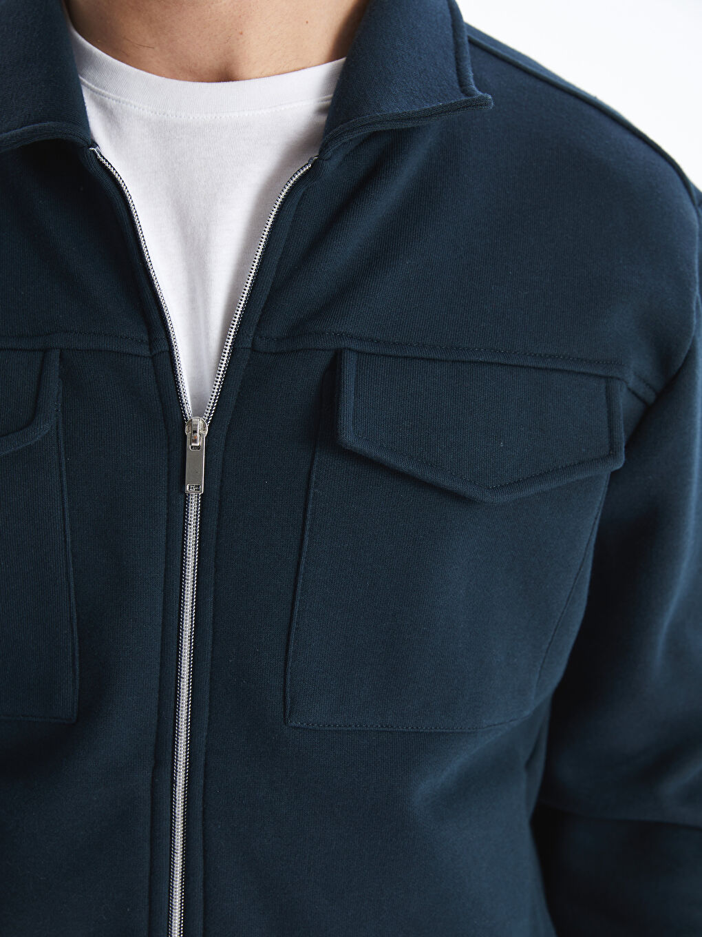 Lacivert Polo Yaka Uzun Kollu Erkek Fermuarlı Sweatshirt-2