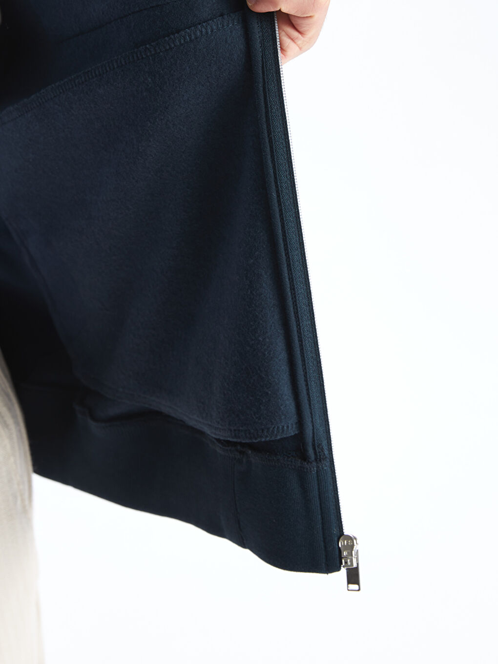 Lacivert Polo Yaka Uzun Kollu Erkek Fermuarlı Sweatshirt-3