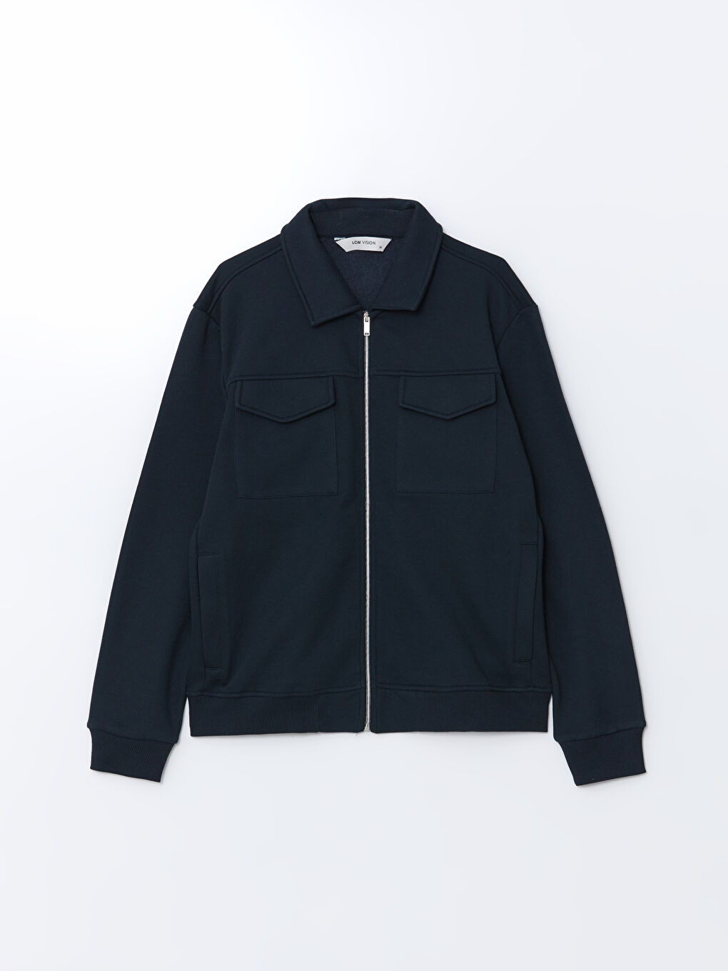 Lacivert Polo Yaka Uzun Kollu Erkek Fermuarlı Sweatshirt-5