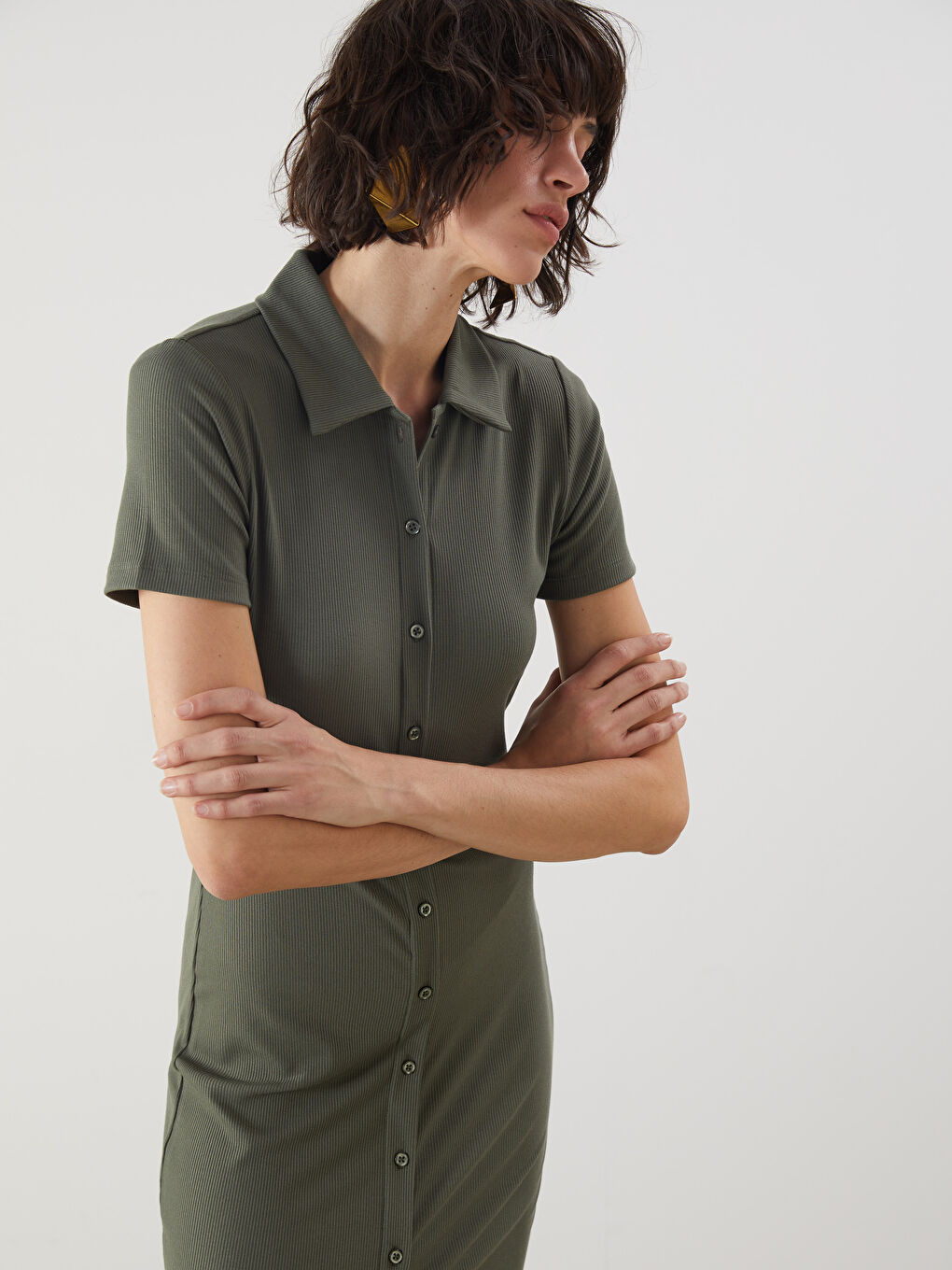 LCW Vision Woman KHAKI Shirt Dress -S5M002Z8-HDJ