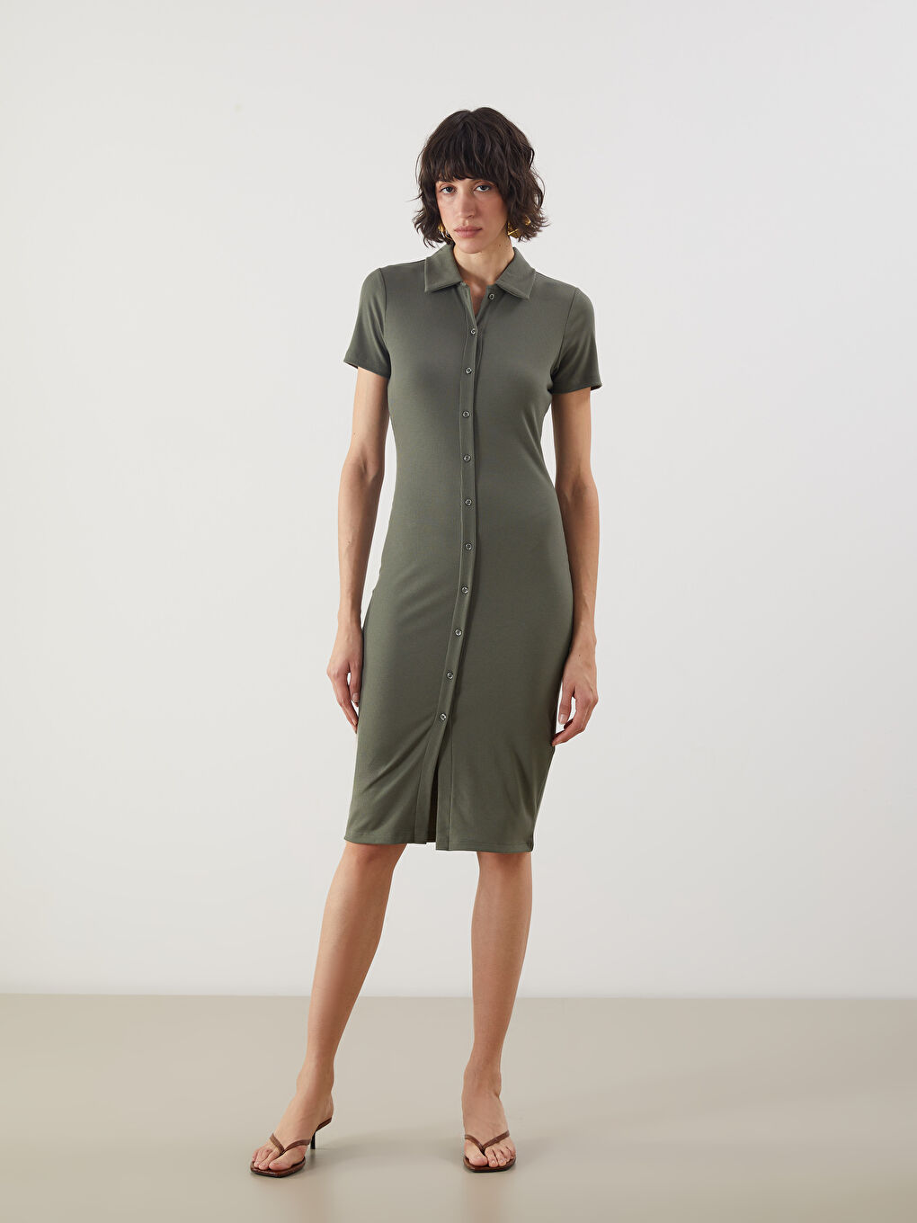 LCW Vision Woman KHAKI Shirt Dress -S5M002Z8-HDJ
