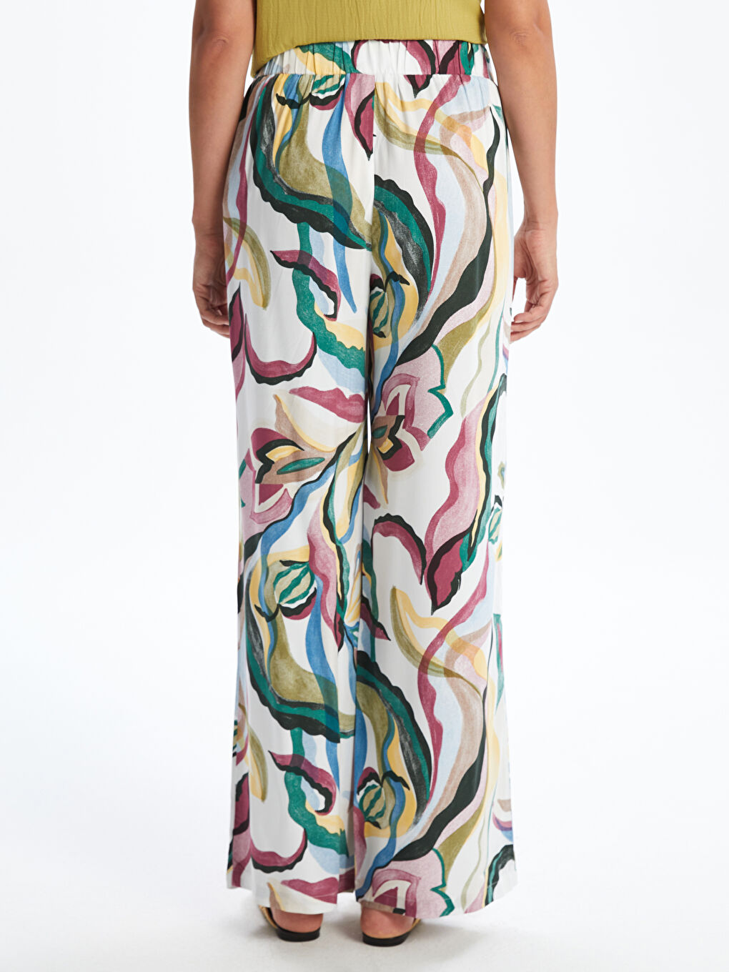 Elasticated Waist Patterned Wide Leg Women's Trousers-3