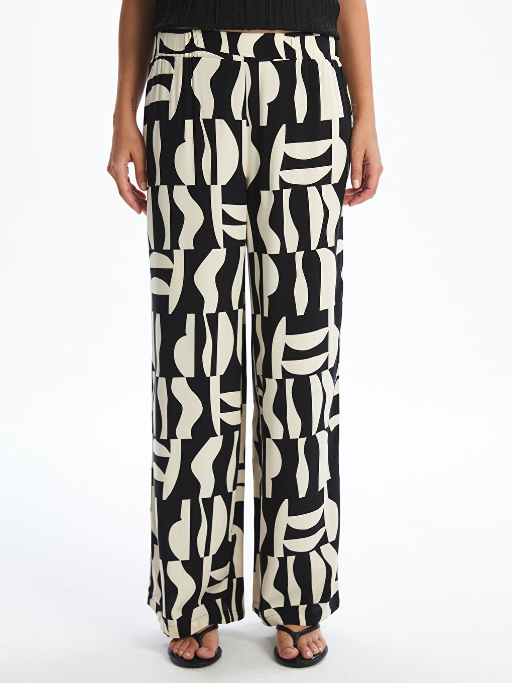 Elasticated Waist Patterned Wide Leg Women's Trousers-1