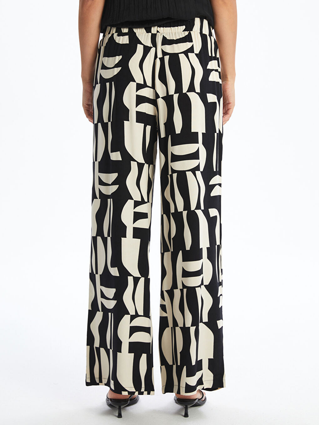 Elasticated Waist Patterned Wide Leg Women's Trousers-3