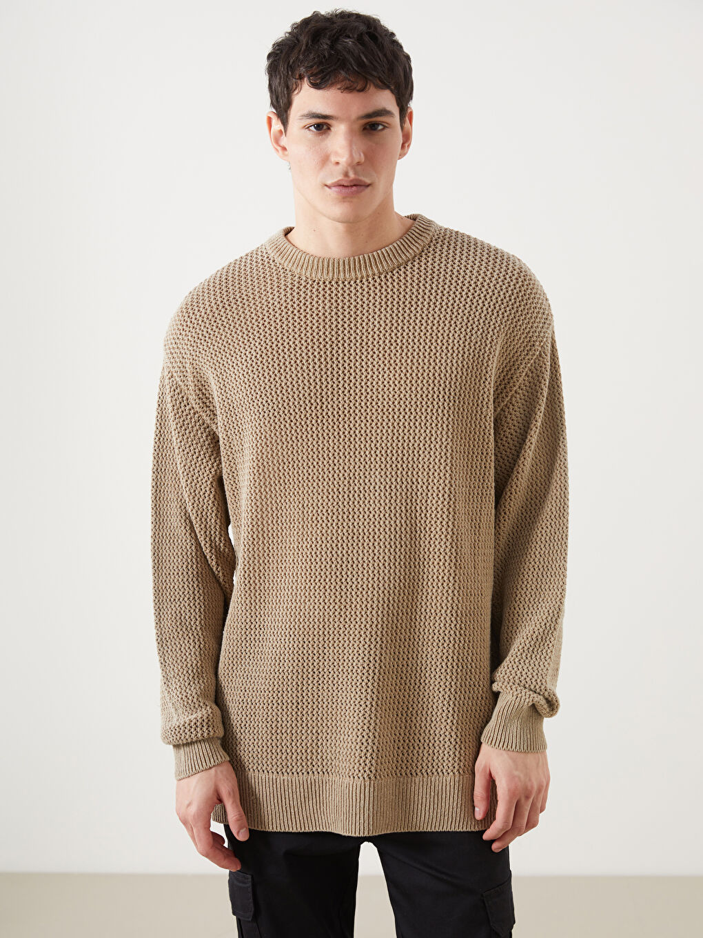 Crew Neck Long Sleeve Men's Tricot Sweater -S5M021Z8-DFV