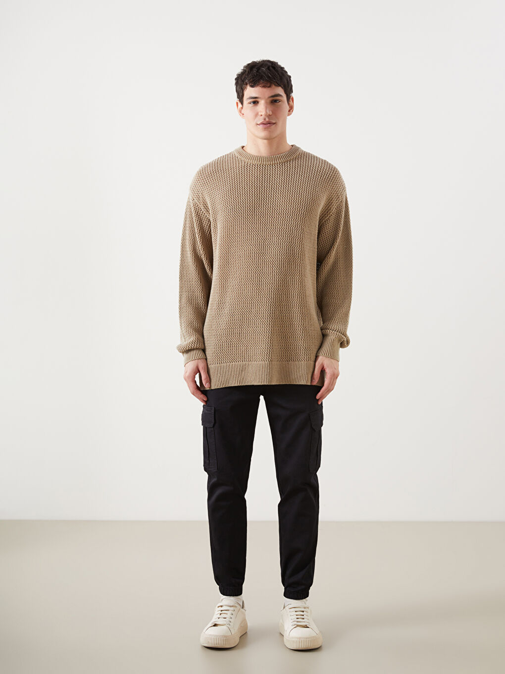 Crew Neck Long Sleeve Men's Tricot Sweater -S5M021Z8-DFV
