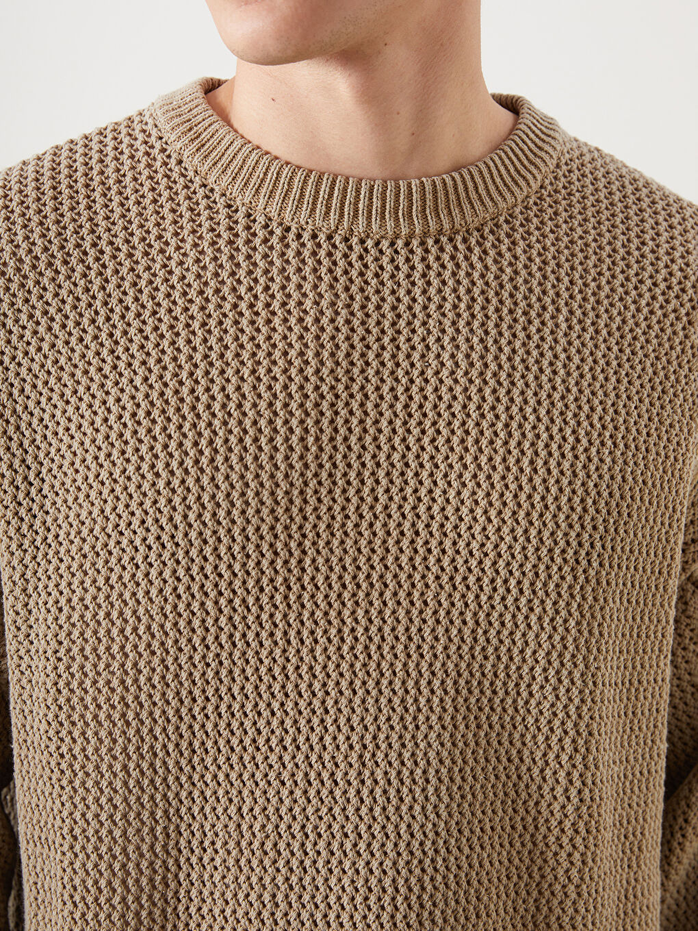Crew Neck Long Sleeve Men's Tricot Sweater -S5M021Z8-DFV