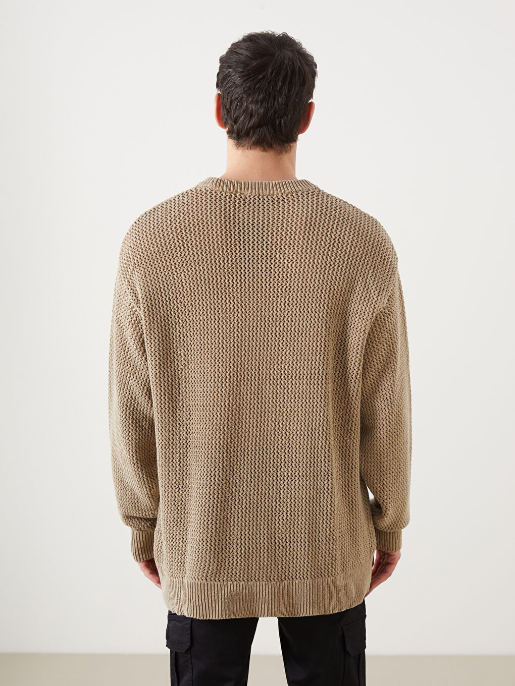 Crew Neck Long Sleeve Men's Tricot Sweater -S5M021Z8-DFV