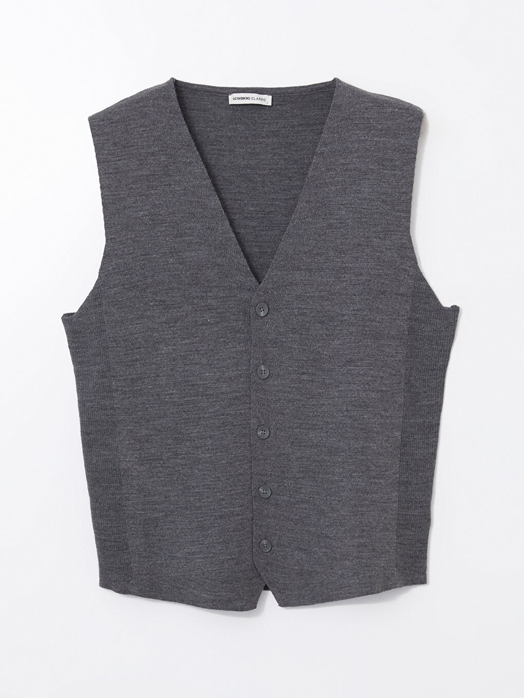 Gri Standart Kalıp V Yaka Erkek Triko Yelek-4