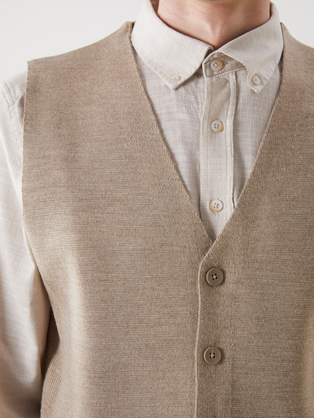 Kahverengi Standart Kalıp V Yaka Erkek Triko Yelek-2