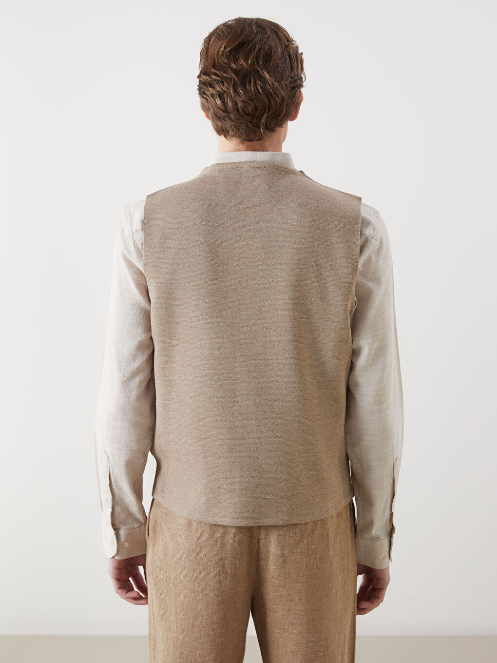 Kahverengi Standart Kalıp V Yaka Erkek Triko Yelek-3