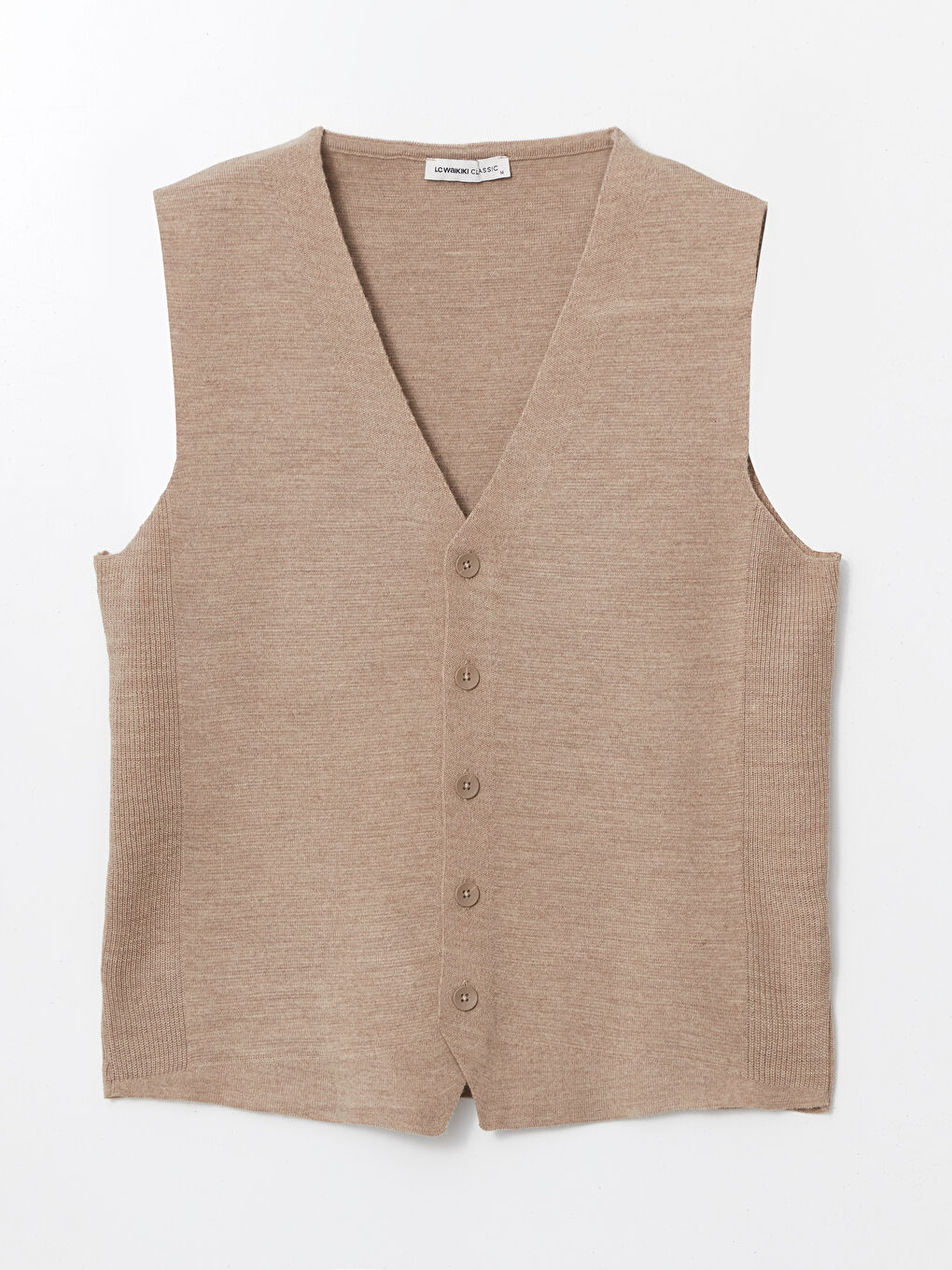 Kahverengi Standart Kalıp V Yaka Erkek Triko Yelek-4