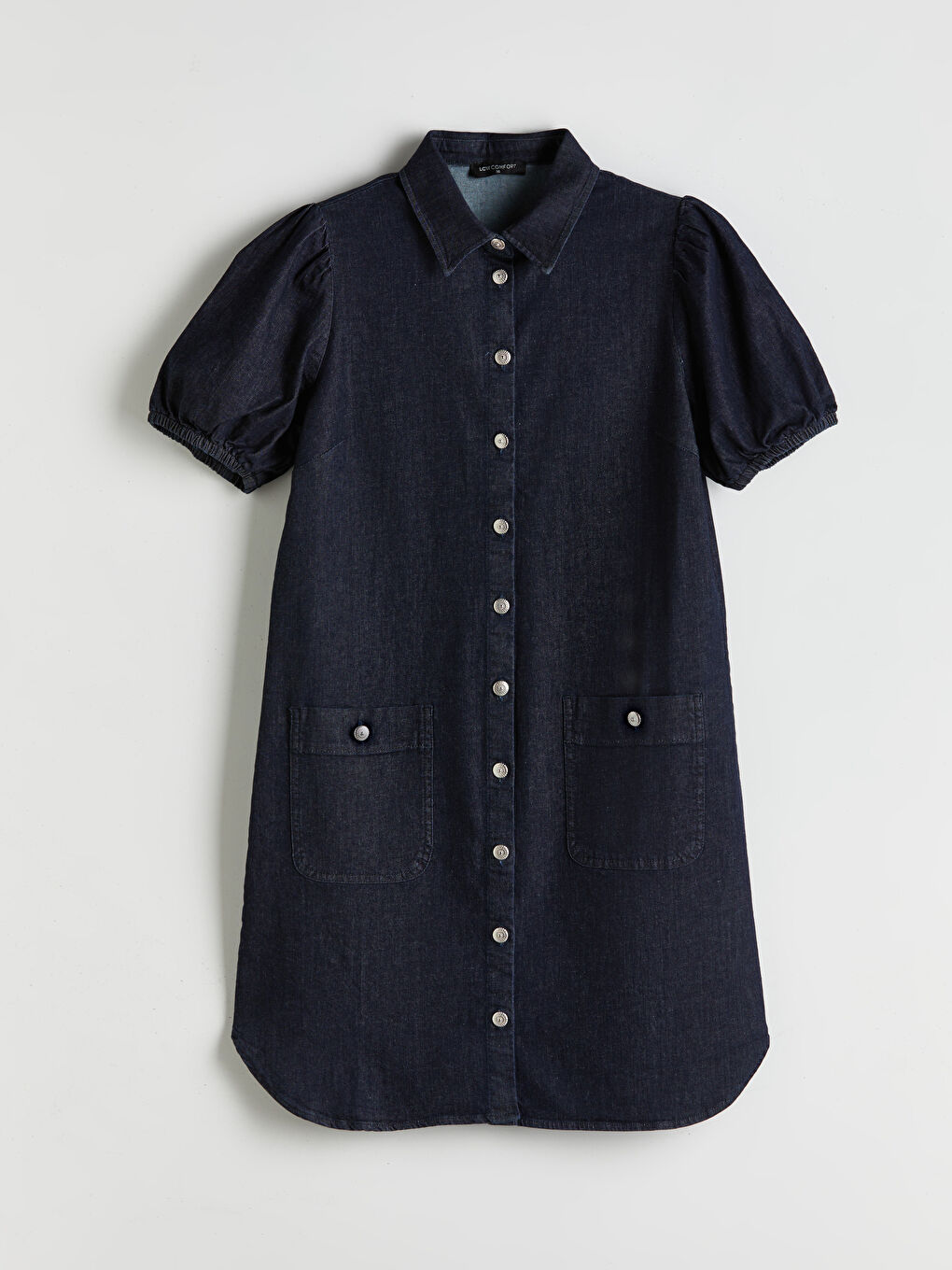 İndigo Gömlek Yaka Mini Jean Elbise-4