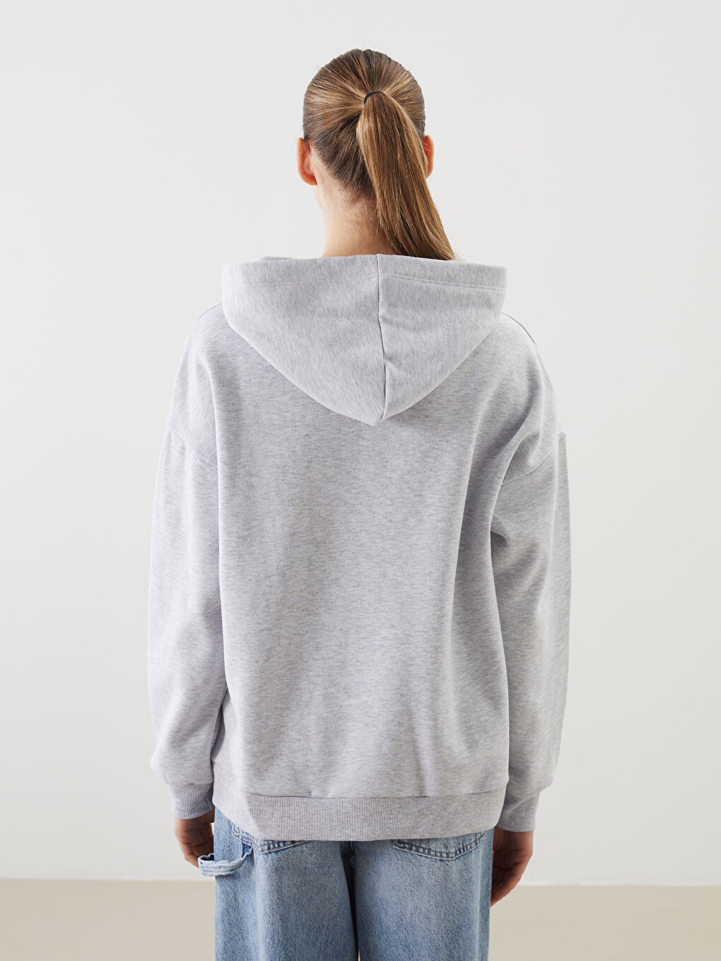 Gri Ayı Teddy Baskılı Oversize Kadın Kalın Hoodie-3