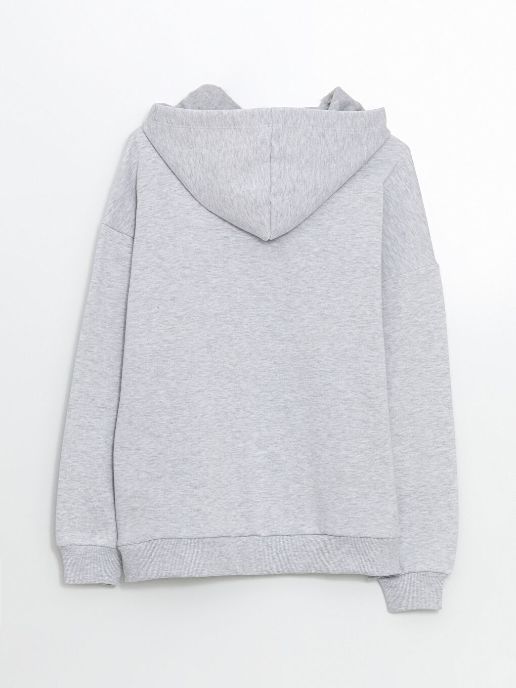 Gri Ayı Teddy Baskılı Oversize Kadın Kalın Hoodie-6