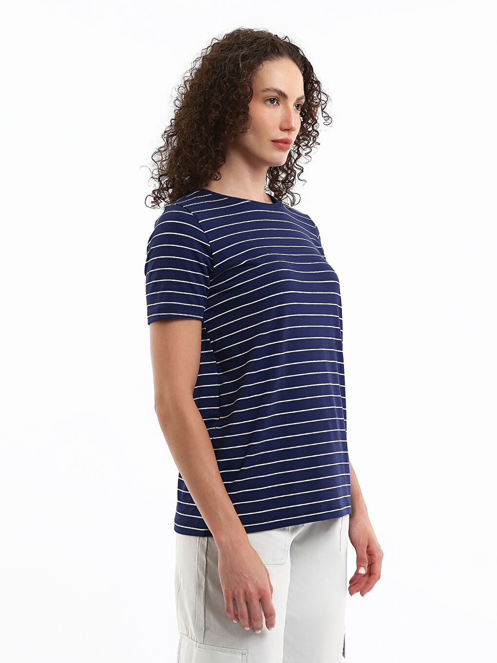 Crew Neck Striped Women's T-Shirt-3