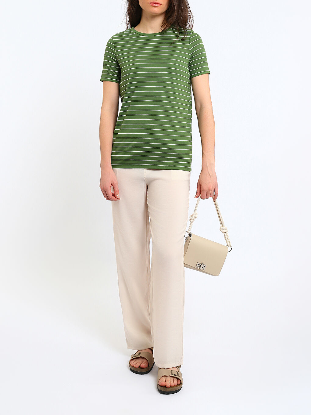 Crew Neck Striped Women's T-Shirt-1