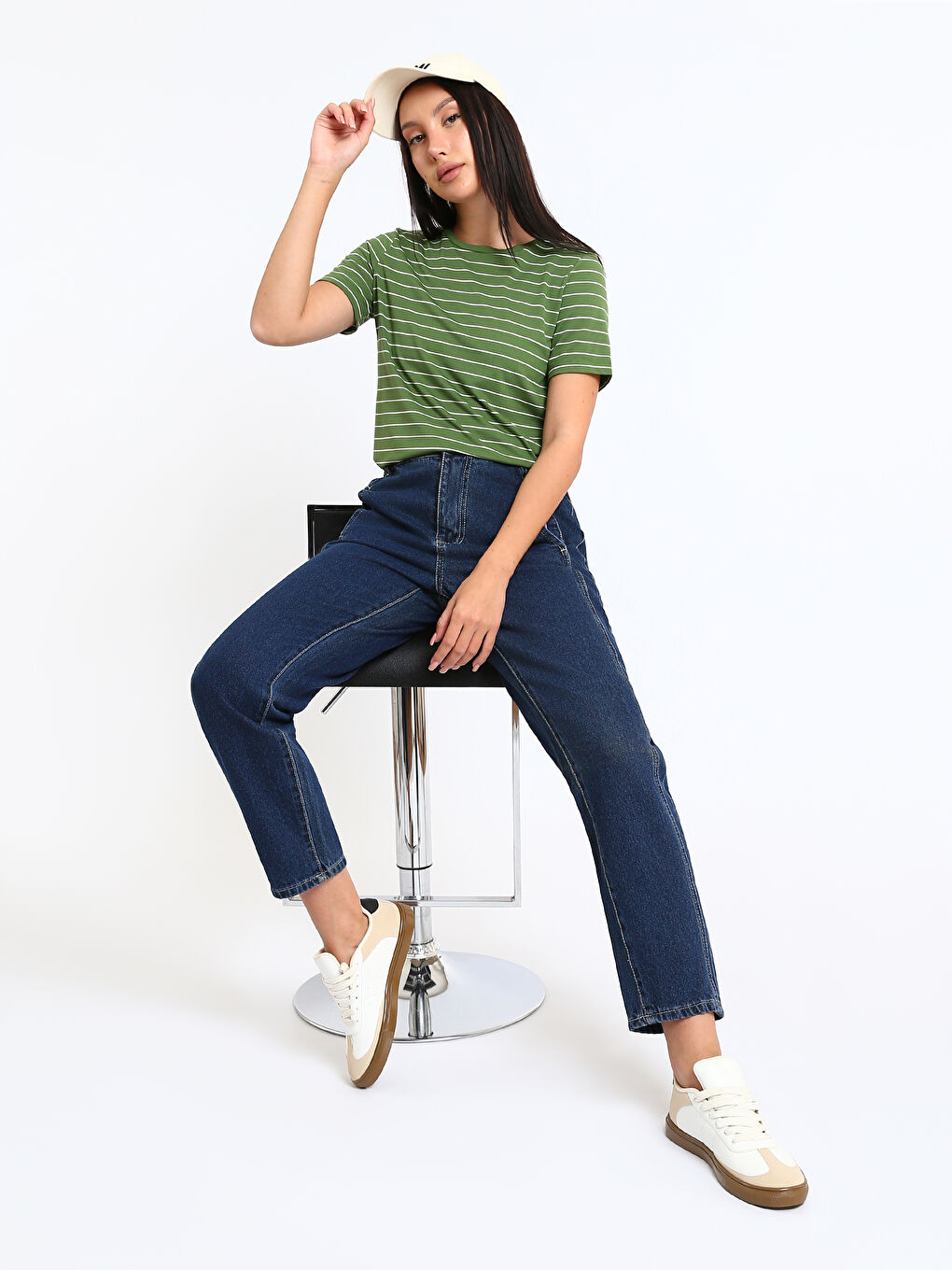 Crew Neck Striped Women's T-Shirt-1