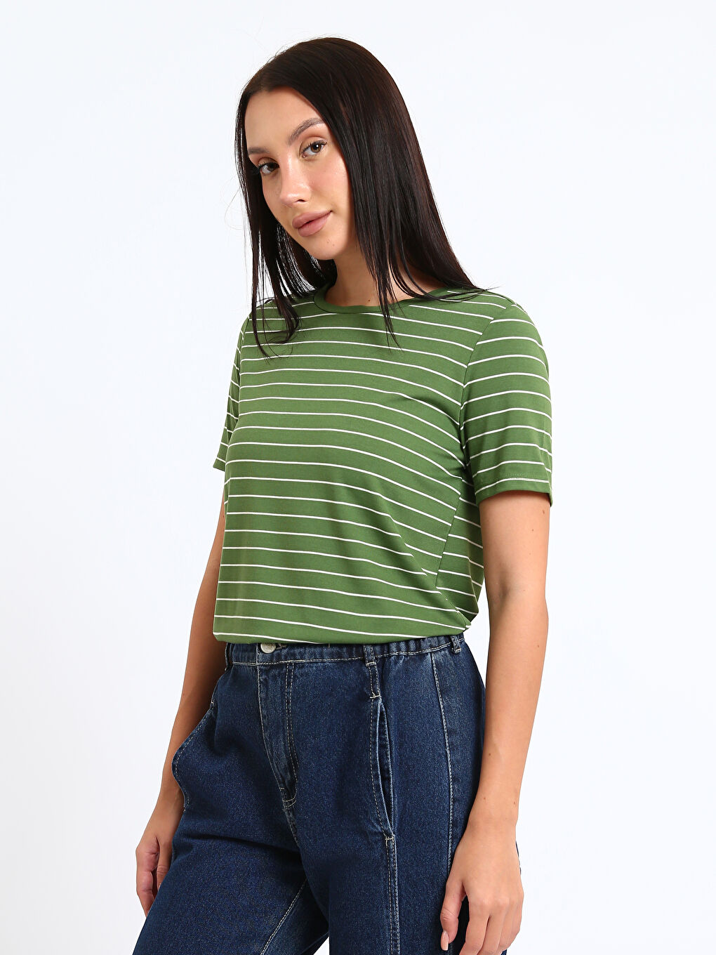Crew Neck Striped Women's T-Shirt-3