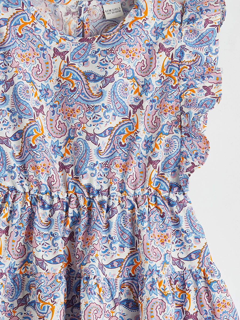 Karışık Fırfırlı Çiçek Desenli Kız Çocuk Elbise-2