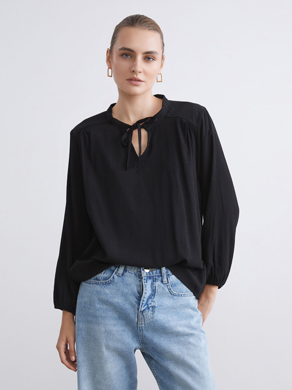 Karışık Bağlamalı Yaka Kadın Bluz