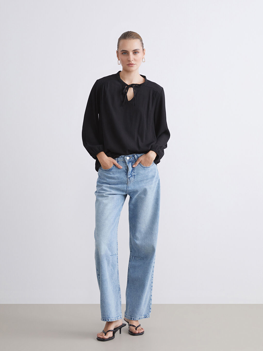 Karışık Bağlamalı Yaka Kadın Bluz-1