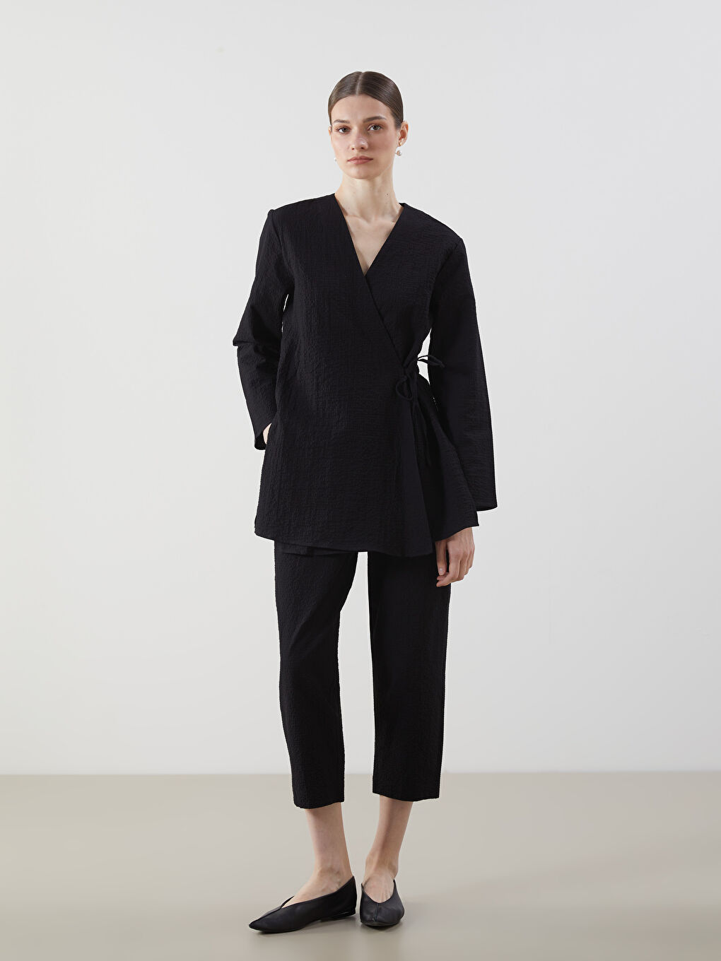 LCW Modest Siyah Loose Fit Dokulu Kadın Pantolon
