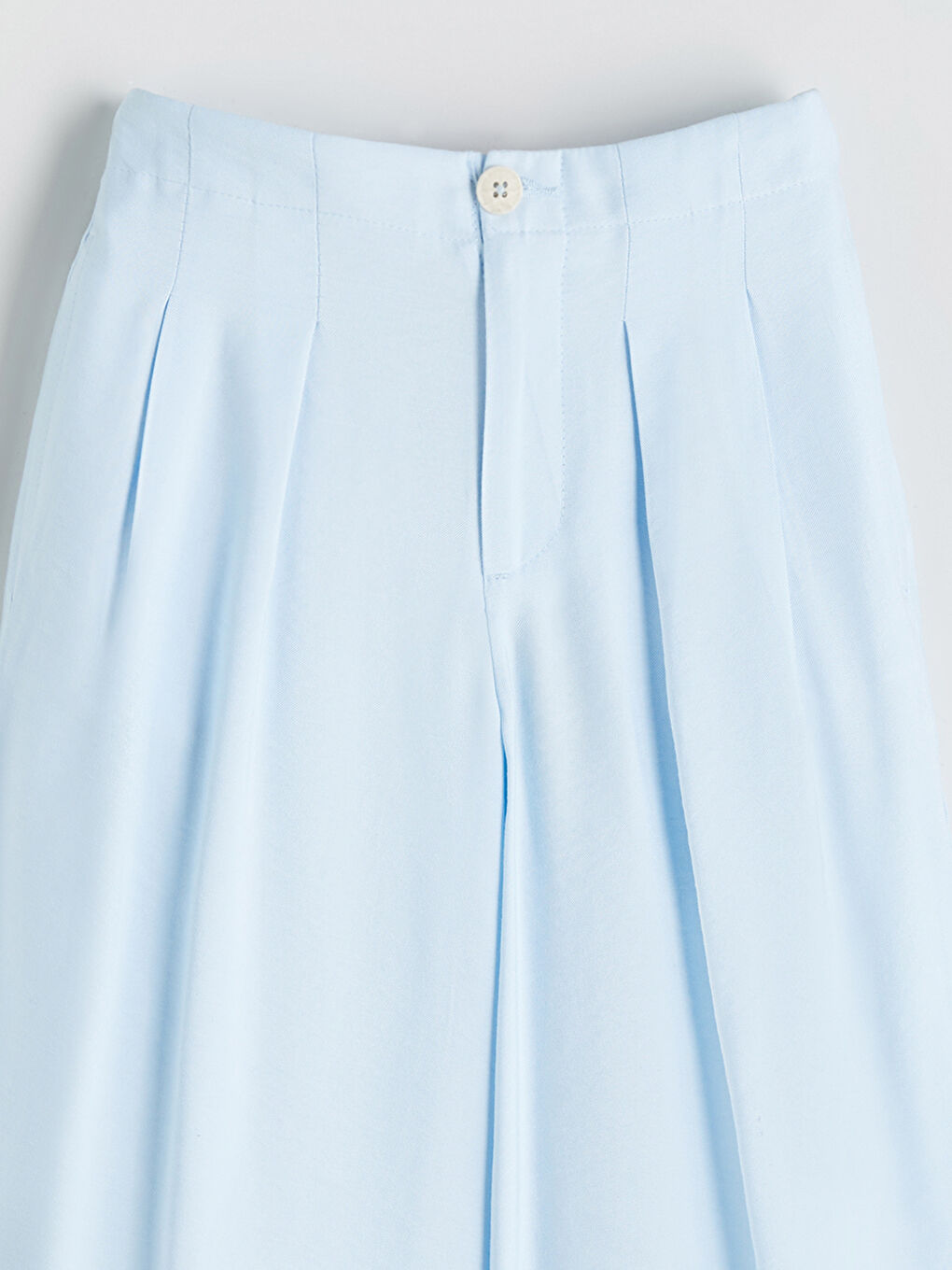 Mavi Beli Lastikli Pileli Kız Çocuk Pantolon-1