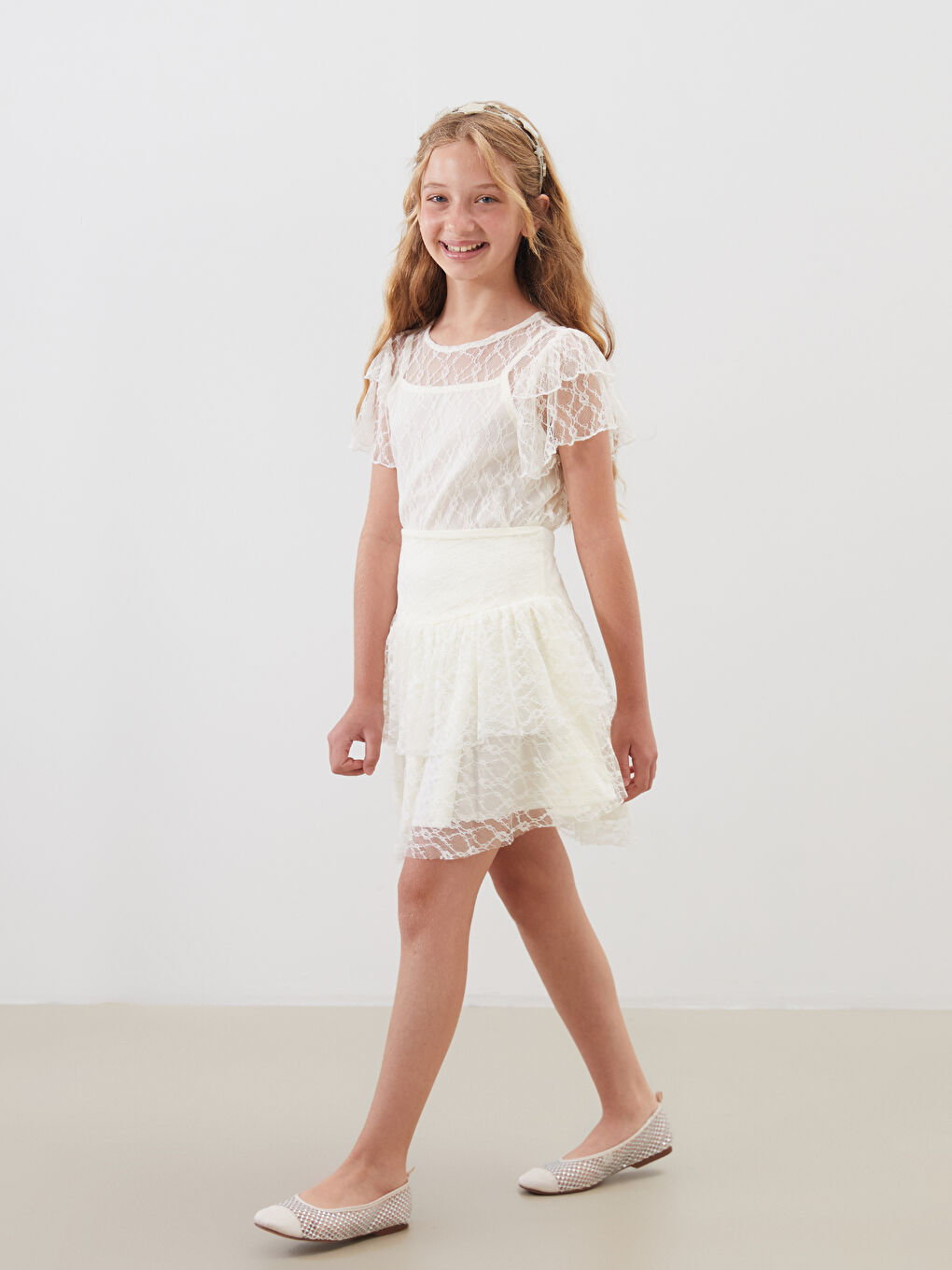 Sarı Beli Lastikli Fırfırlı Kız Çocuk Tül Etek