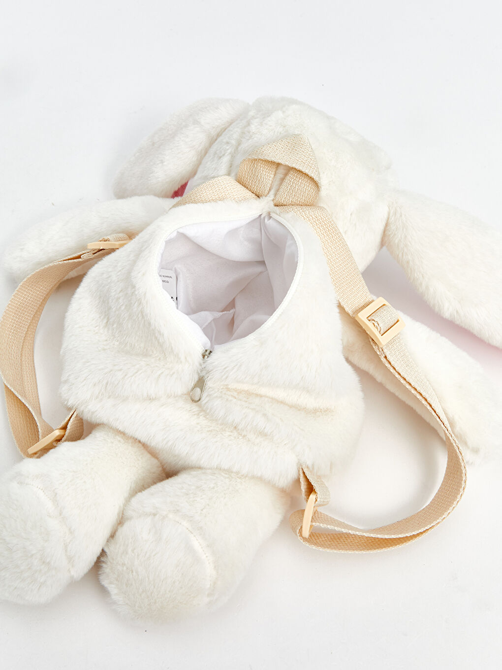 Beyaz Pelüş Tavşan Figürlü Kız Çocuk Sırt Çantası-3