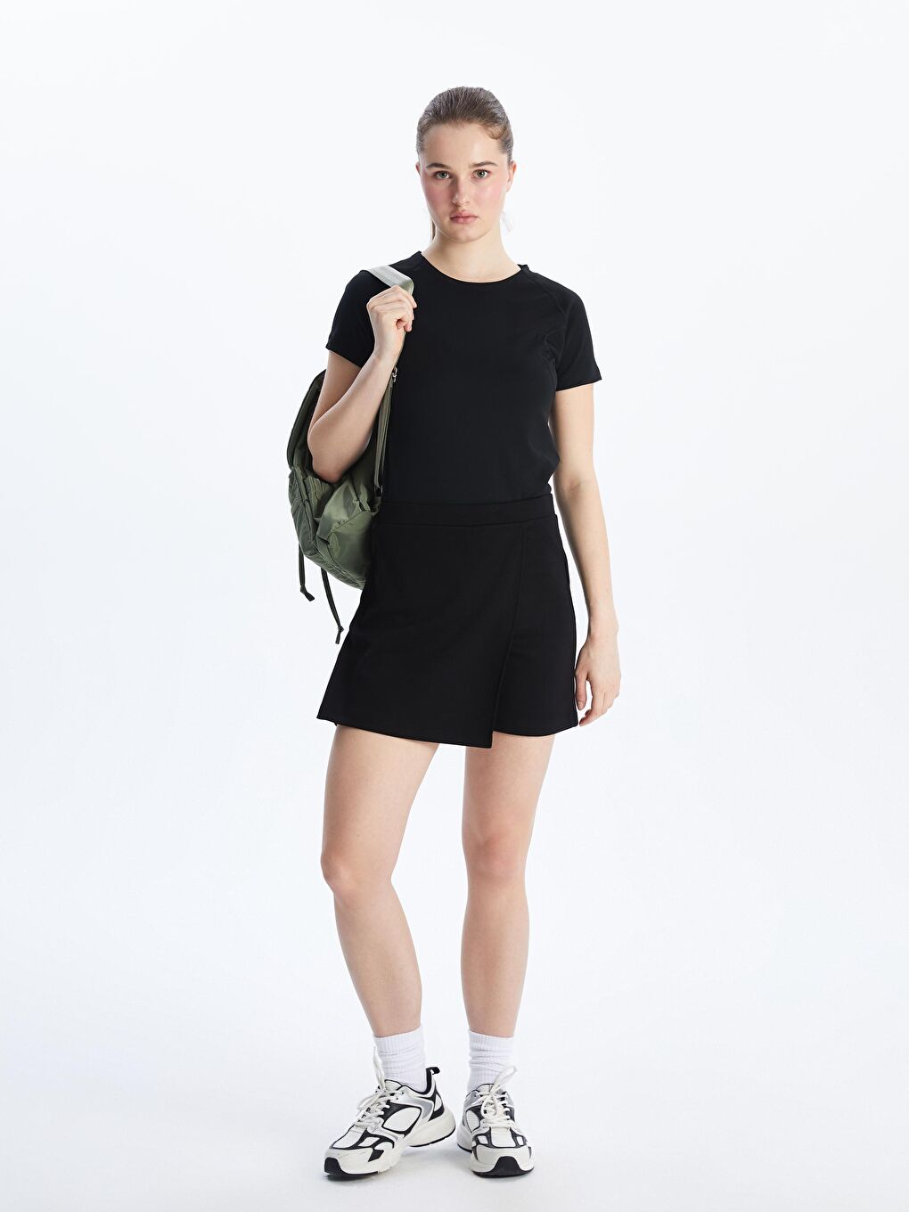 KOOR Beli Lastikli Kadın Spor Şort Etek-1