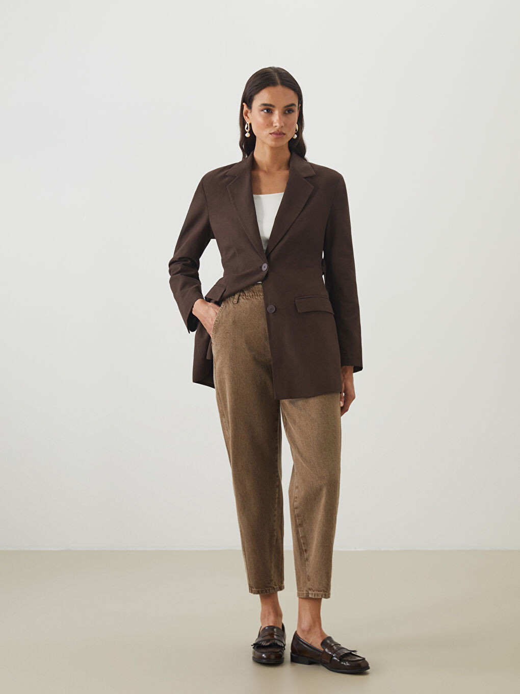 LCW Modest Bej Baggy Fit Kadın Jean Pantolon