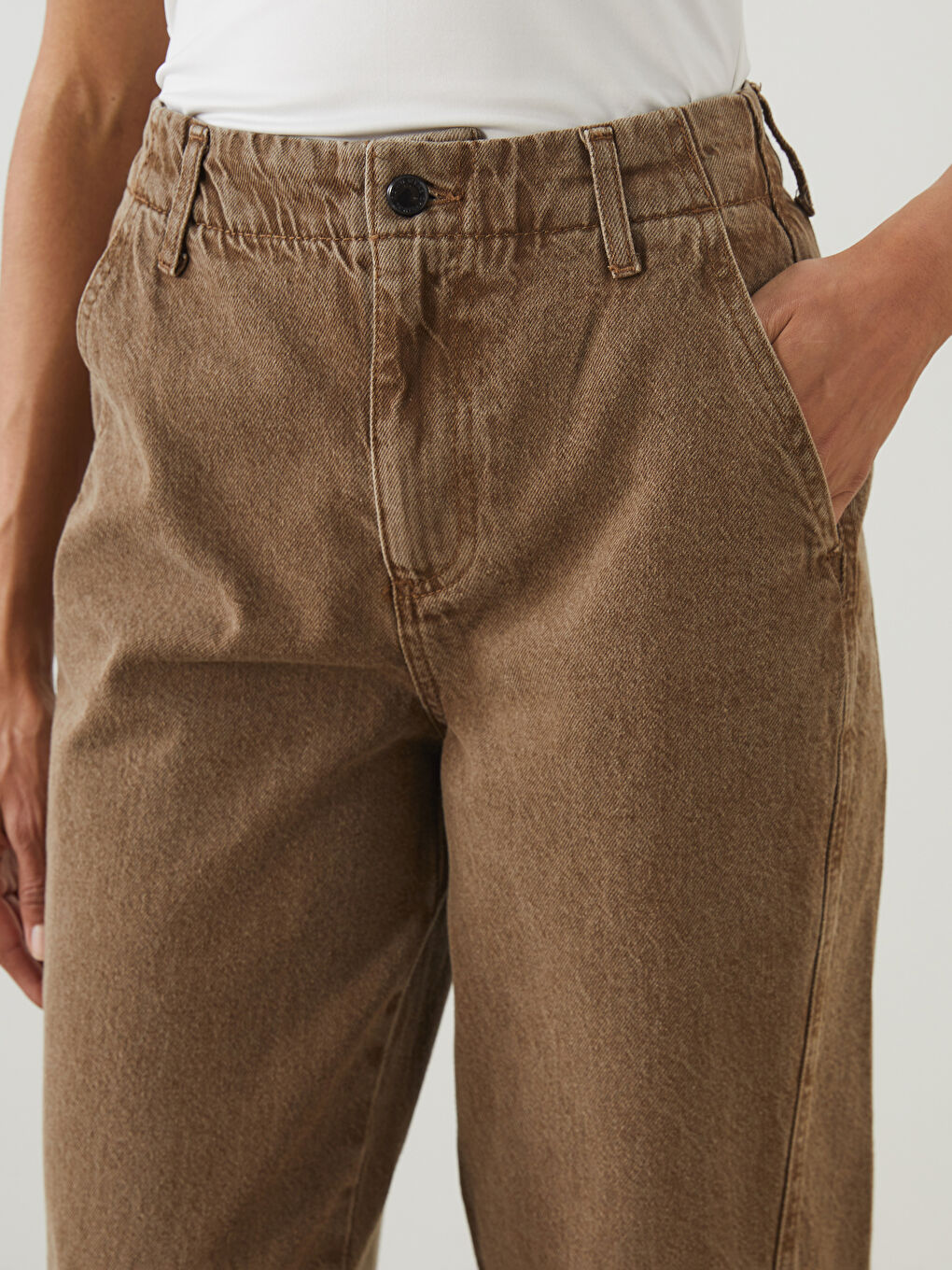 LCW Modest Bej Baggy Fit Kadın Jean Pantolon - 2