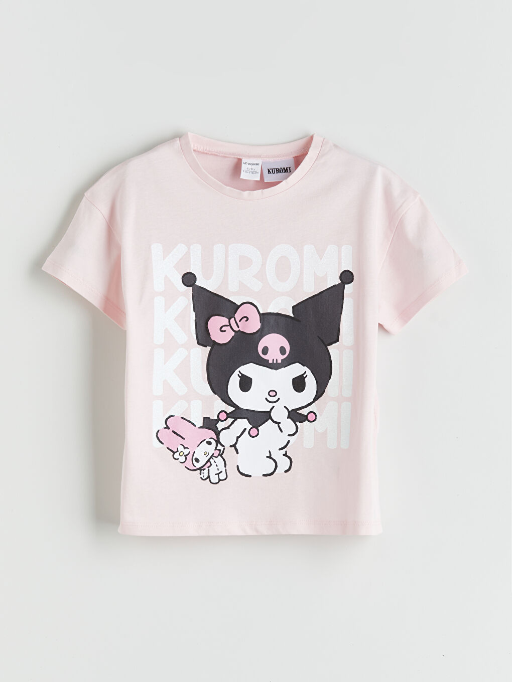 Pembe Bisiklet Yaka Kuromi Baskılı Kız Çocuk Tişört
